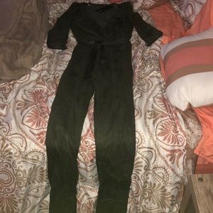 Fashion Nova Olive Green Velvet Romper